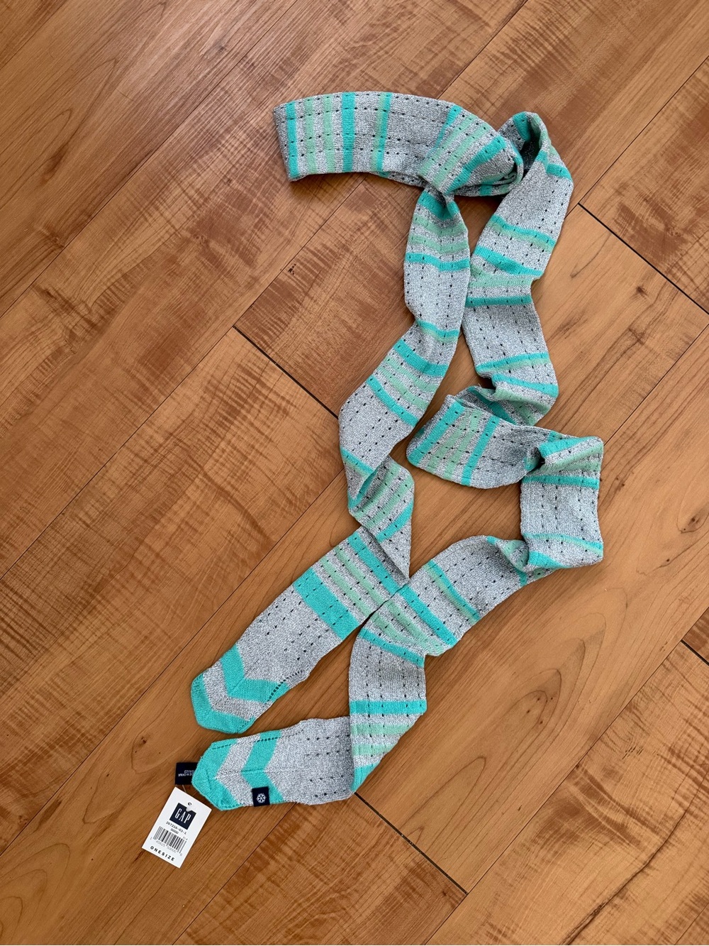 Vintage Y2K BNWT Extra Long Skinny Silver Blue Striped Scarf 93” x 2.5”
